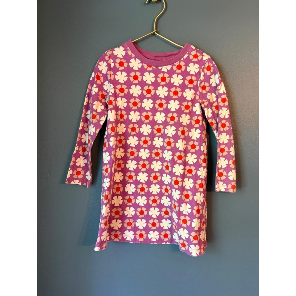 Hanna Andersson Girls Purple Floral Long Sleeve A-Line Dress Size 110 US 5